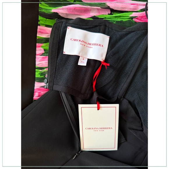 $3990 Carolina Herrera Gathered Floral Silk Strapless Runway Midi Dress - Picture 11 of 12